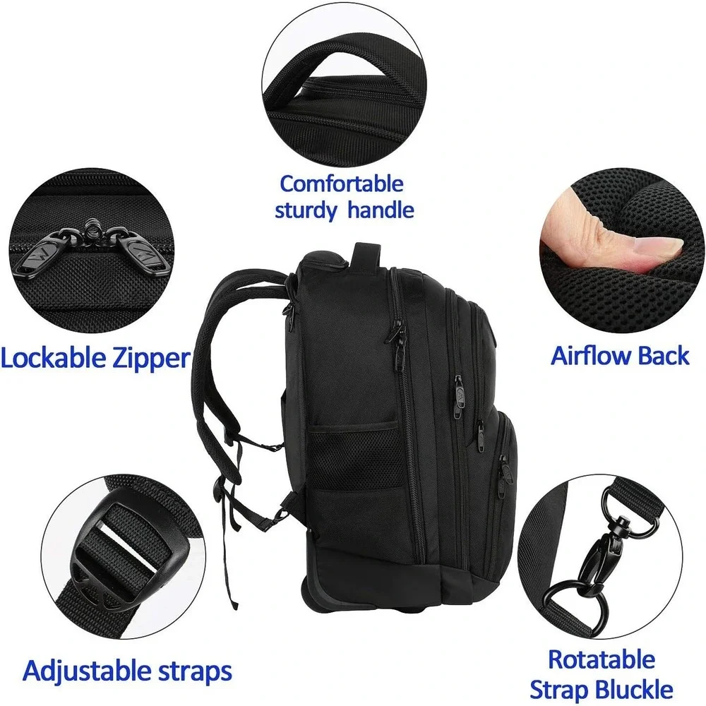 MATEIN Wheels Backpack 18 inch Rolling Travel Suitcase Computer Laptop Bag Black